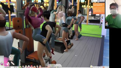 The Sims 4:8 people gym weightlifting machine training sex