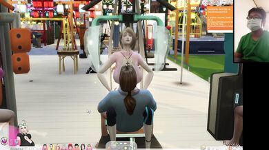 The Sims 4:8 people gym weightlifting machine training sex