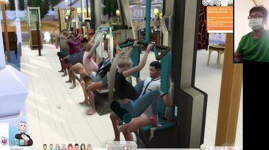 The Sims 4:8 people gym weightlifting machine training sex