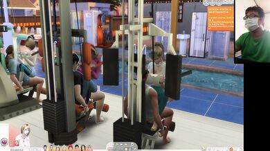 The Sims 4:8 people gym weightlifting machine training sex