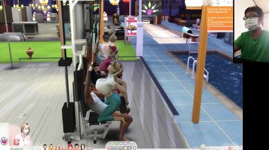 The Sims 4:8 people gym weightlifting machine training sex
