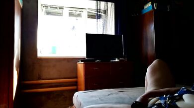 Milf fucks herself for window cleaner