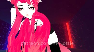 Red Head Neko in Black Booty Shorts Strips Down Thigh High Hentai Choker Tail Play POV Lap Dance