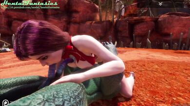 3d hentai uncensored | The lizard with two dicks fucks a beauty with double penetration