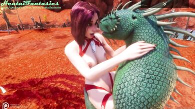 3d hentai uncensored | The lizard with two dicks fucks a beauty with double penetration
