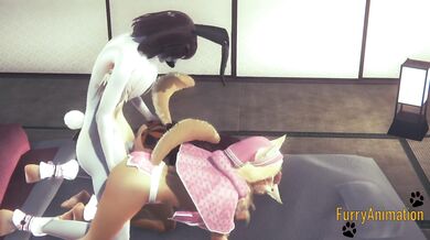 Furry Hentai Bisexual - Rabbit fucks 2 Foxs (Foxy and Fox)