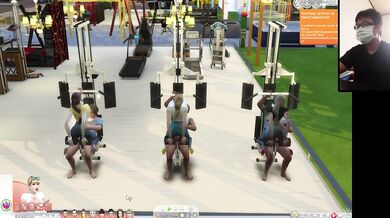The Sims 4:6 people gym weightlifting machine training sex