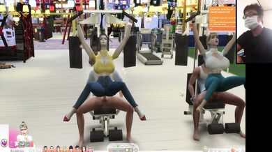 The Sims 4:6 people gym weightlifting machine training sex