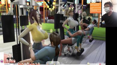 The Sims 4:6 people gym weightlifting machine training sex