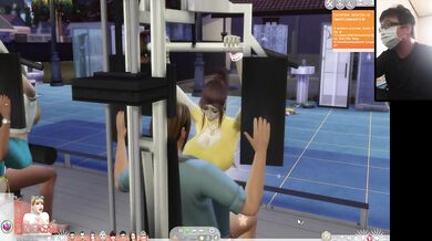 The Sims 4:6 people gym weightlifting machine training sex
