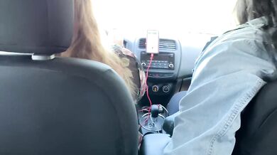Black BBW sucks Daddy's cock while wife drives, shows big tits