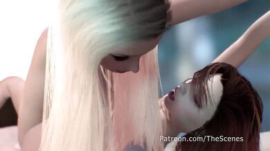 Lesbian Step-Sisters Fucking a Huge Dildo