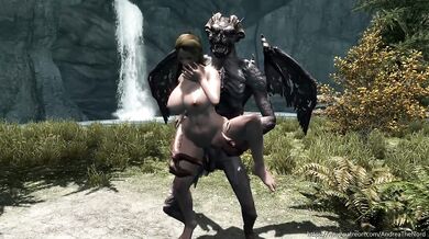 Blonde Skyrim Babe Meets Demon Monster