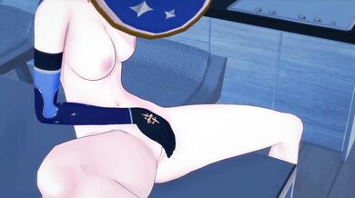 Mona from Genshin Impact fingering herself. 3D Hentai