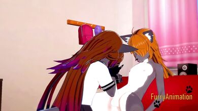 Furry Hentai 3D Yiff - 2 Grey Fox Have Sex in a Couch