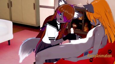 Furry Hentai 3D Yiff - 2 Grey Fox Have Sex in a Couch