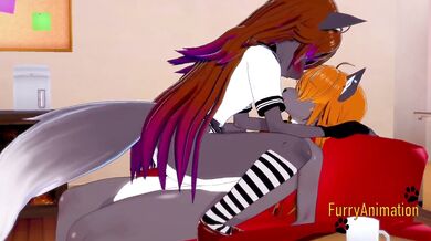 Furry Hentai 3D Yiff - 2 Grey Fox Have Sex in a Couch
