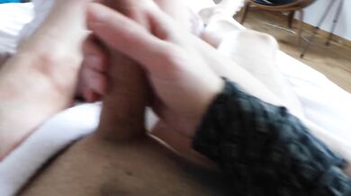 Hot Curvy Girl Foot Fetish Painting her Feet Red and giving him a Footjob