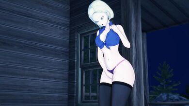 Android 18 fingers her pussy in a secluded getaway - Dragonball Hentai.