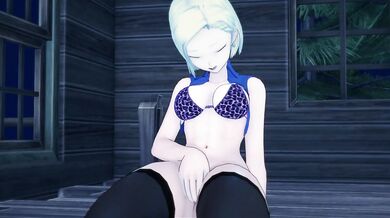 Android 18 fingers her pussy in a secluded getaway - Dragonball Hentai.