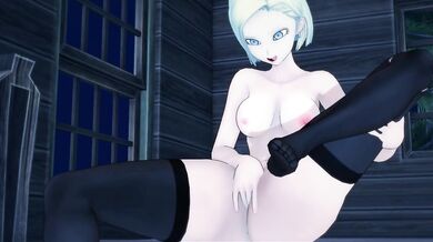 Android 18 fingers her pussy in a secluded getaway - Dragonball Hentai.