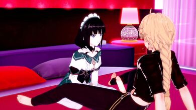 Aether fucks the receptionist Katheryne, cums in her ass - Genshin Impact Hentai.