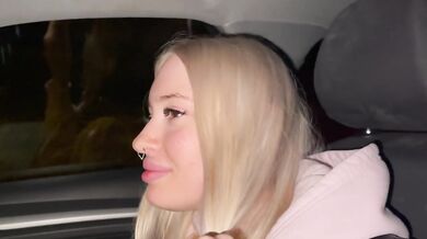 Sweet blonde on the highway. Sex in car