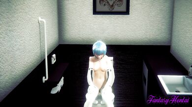 Evangelion Hentai - Rei Ayanami Pee in a Toilet