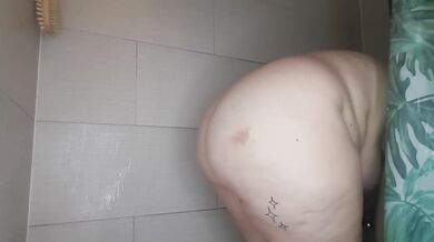 bbw spreads her ass to show you tight asshole as you spy on her in shower