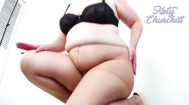 Hairy BBW in Pantyhose & Stockings - Katy Churchill Nylons Dildo Curvy Bush