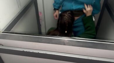 Fucking my friend's wife in the elevator and in the entrance in the middle of the day, while he watches football at home