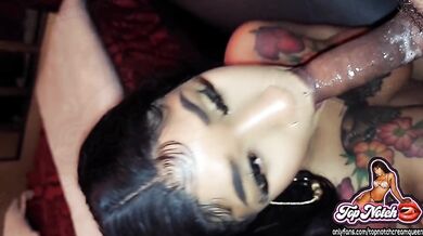 Hot Ebony Gets A Sloppy Face And Throat Fuck With Tons Of Spit