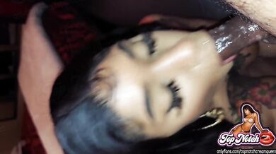 Hot Ebony Gets A Sloppy Face And Throat Fuck With Tons Of Spit