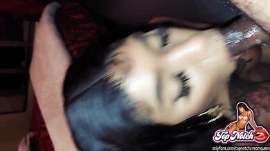 Hot Ebony Gets A Sloppy Face And Throat Fuck With Tons Of Spit