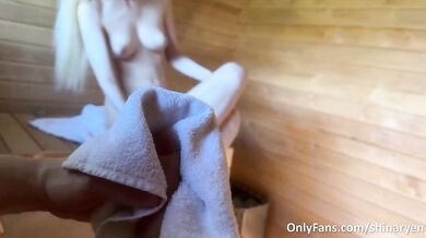 Hot Blonde Fucked and Creampied in Public Sauna