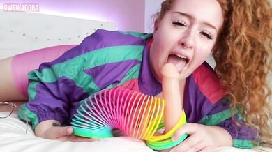 slutty bbw step-sister sucks & throat fucks using slinky, gets huge facial