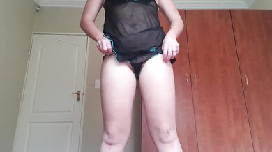 Girl trying on different lingerie and micro panties