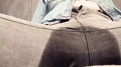 BBW moaning from extreme pee desperation, jeans wetting and masturbating