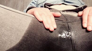 BBW moaning from extreme pee desperation, jeans wetting and masturbating