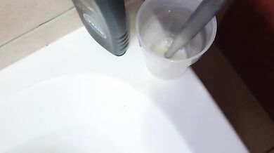 Chubby teen gets a milk enema in her asshole | fat ass