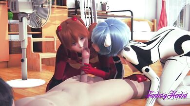 Evangelion Hentai - Threesome Shinji, Asuka and Rei in Shinji's Room