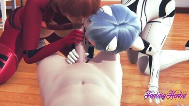 Evangelion Hentai - Threesome Shinji, Asuka and Rei in Shinji's Room