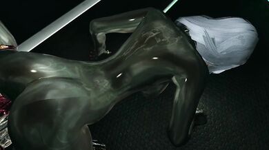 skyrim sexy latex catsuit girl X monster