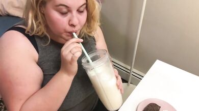 CHUBBY BBW TEEN GULPS DOWN ENTIRE WEIGHT GAIN SHAKE AND DESSERT