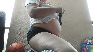 School Girl Inflates Belly Outside in Knee High Socks