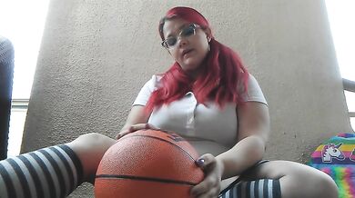 School Girl Inflates Belly Outside in Knee High Socks