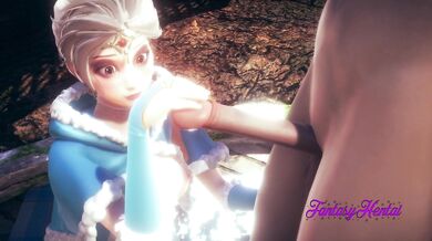 Frozen 3D Hentai - Elsa Handjob and Blowjob Cumming in her mouth