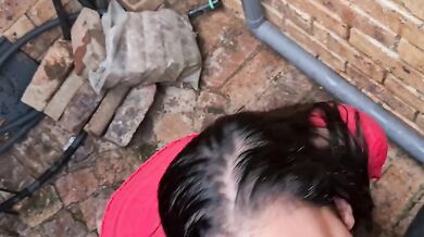 Teen sucking cock and drinking piss in alley