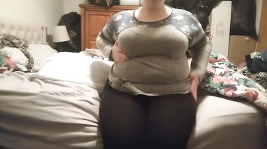 Horny bbw strips and cums on toy for you