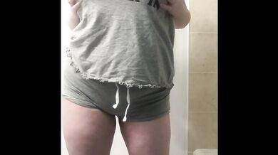 Chubby, big breasted teen strips teases for the first time